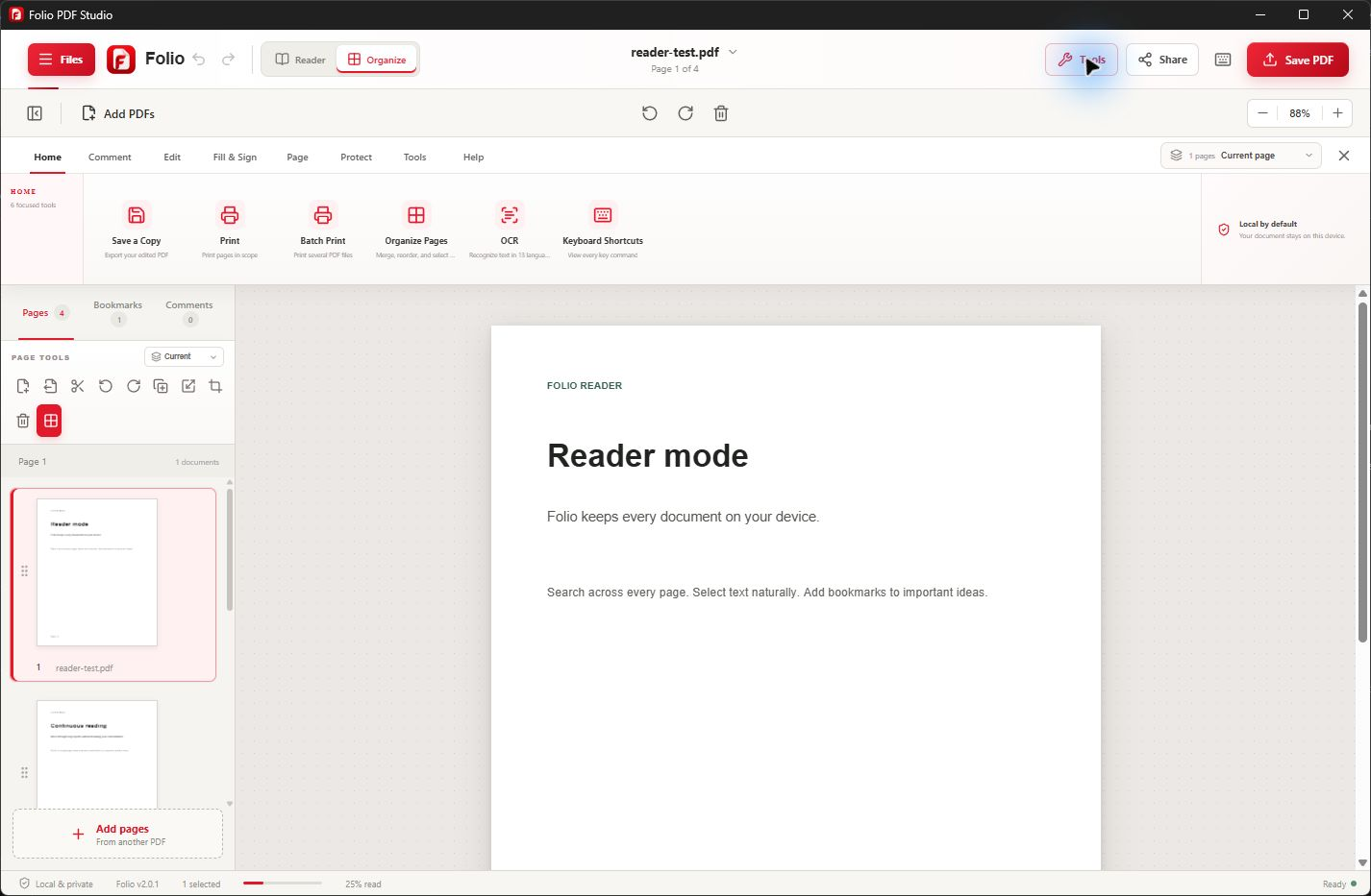 Document security and PDF tools in Folio PDF Studio